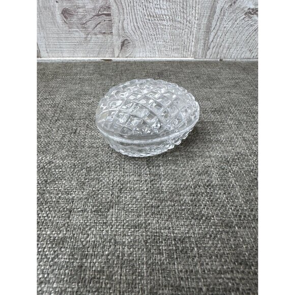 Vintage Clear Crystal Glass Oval Egg Shape Trinket Box w/ Lid 3 inch - Picture 1 of 7